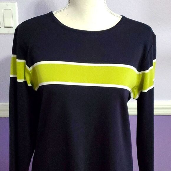 Misook Navy & Chartreuse Spirit Academia Colorblock Long Sleeve Tunic Top - Picture 2 of 7